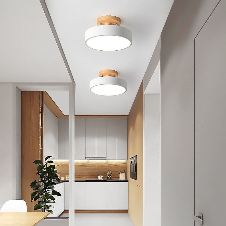 Modern Minimalist Nordic Wooden Round LED Ceiling Light Semi-Flush Mount Fixture for Living Room Bedroom Kitchen Dimmable Energy Saving Wholesale