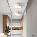 Modern Minimalist Nordic Wooden Round LED Ceiling Light Semi-Flush Mount Fixture for Living Room Bedroom Kitchen Dimmable Energy Saving Wholesale