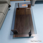 Modern Minimalist Tempered Glass & Particle Board Rectangular Coffee Table 2-Tier For Living Room