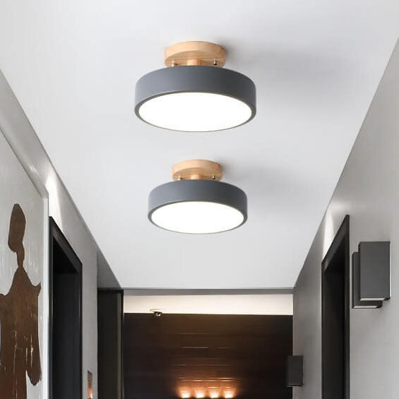 Modern Minimalist Nordic Wooden Round LED Ceiling Light Semi-Flush Mount Fixture for Living Room Bedroom Kitchen Dimmable Energy Saving Wholesale