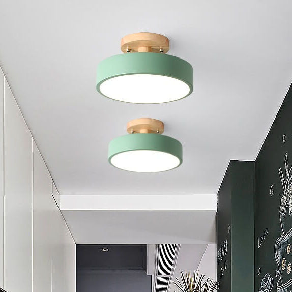 Modern Minimalist Nordic Wooden Round LED Ceiling Light Semi-Flush Mount Fixture for Living Room Bedroom Kitchen Dimmable Energy Saving Wholesale