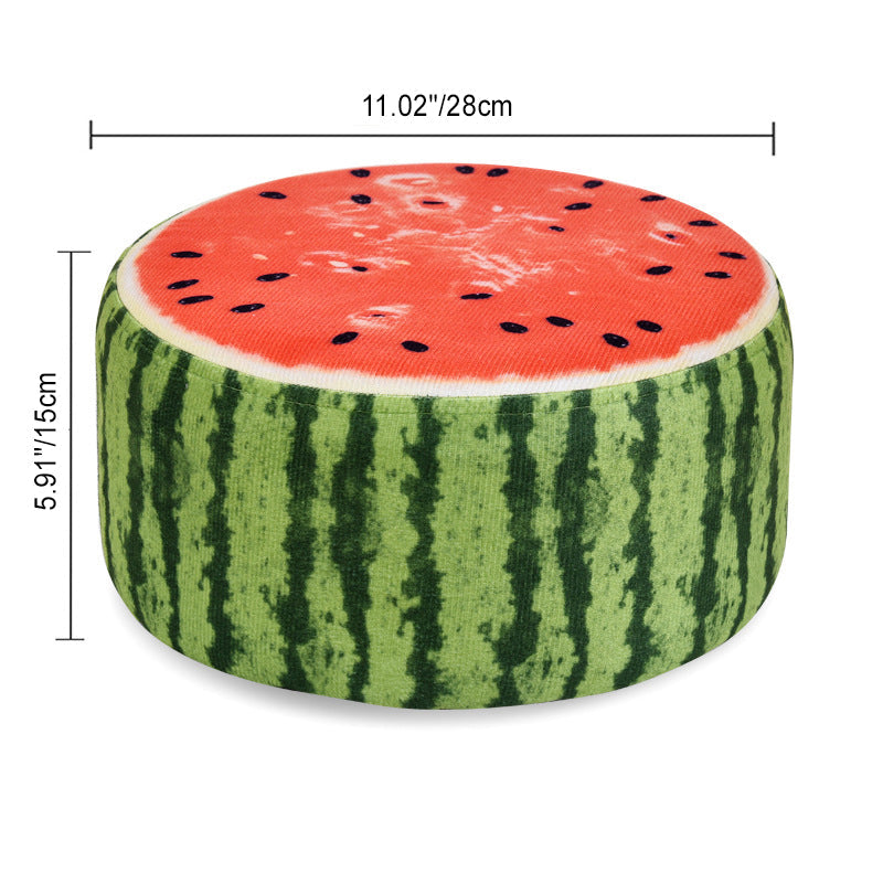 Modern Round Fabric Pouf with Creative Fruit Pattern – Kids Footstool for Living Room