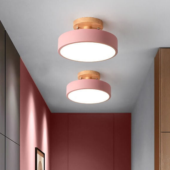Modern Minimalist Nordic Wooden Round LED Ceiling Light Semi-Flush Mount Fixture for Living Room Bedroom Kitchen Dimmable Energy Saving Wholesale