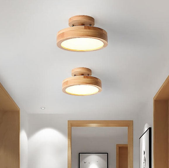 Modern Minimalist Nordic Wooden Round LED Ceiling Light Semi-Flush Mount Fixture for Living Room Bedroom Kitchen Dimmable Energy Saving Wholesale