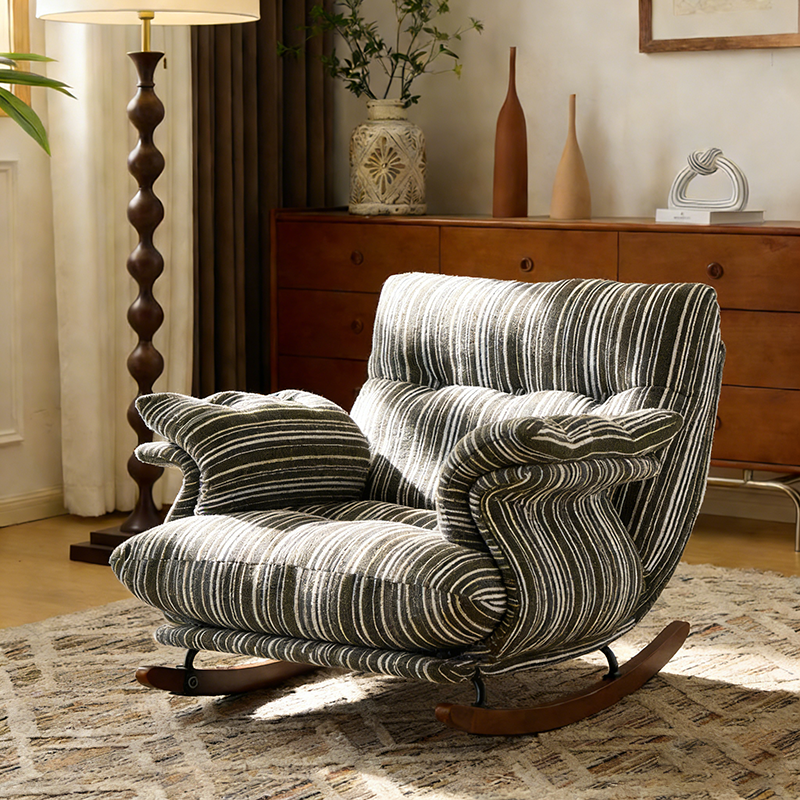 Lux Velvet Contemporary-Retro Rocking Chair with Iron & Wood Frame, Plush Upholstery, Armrests, and Reclining Function for Living Room