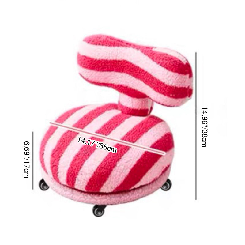 Modern Round Sherpa Fabric Swivel Stool with Iron Frame – Low-Profile, Armless with Backrest, Mobile for Living Room