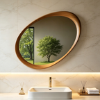 Traditional Vintage Oval Rubberwood Solid Wood Tempered Glass Wall Mirror For Bedroom
