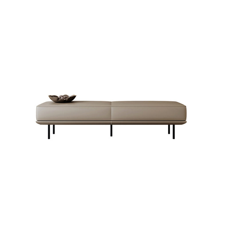 Modern Minimalist Rectangular Cushioned Bench - Microfiber Leather Upholstery with Wood & Carbon Steel Frame, Low Backless End-of-Bed Stool for Bedroom