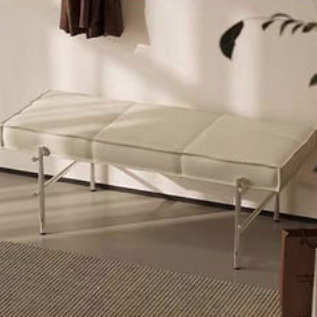 Modern Transitional Rectangular PU Leather Upholstered Bench with Stainless Steel Frame—Entryway and Living Room Footstool