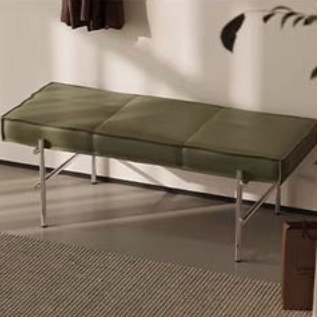 Modern Transitional Rectangular PU Leather Upholstered Bench with Stainless Steel Frame—Entryway and Living Room Footstool