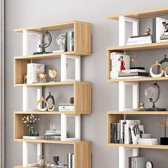 Contemporary Scandinavian Geometric Vertical MDF Steel Bookshelves 3/4/5/6-Tier Open Back Design Standing Shelves For Home Office