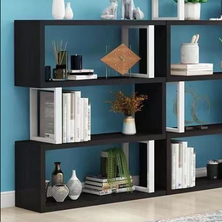 Contemporary Scandinavian Geometric Vertical MDF Steel Bookshelves 3/4/5/6-Tier Open Back Design Standing Shelves For Home Office
