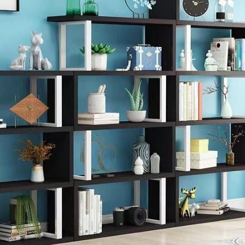 Contemporary Scandinavian Geometric Vertical MDF Steel Bookshelves 3/4/5/6-Tier Open Back Design Standing Shelves For Home Office