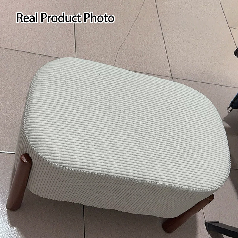 Modern Minimalist Oval Solid Wood Low Stool – Corduroy, Teddy Fleece & Faux Mink Fur Upholstery, Yarn-Wrapped Sponge Cushion, Backless & Armless Hallway Seat