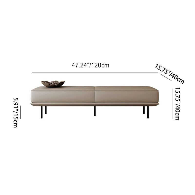 Modern Minimalist Rectangular Cushioned Bench - Microfiber Leather Upholstery with Wood & Carbon Steel Frame, Low Backless End-of-Bed Stool for Bedroom