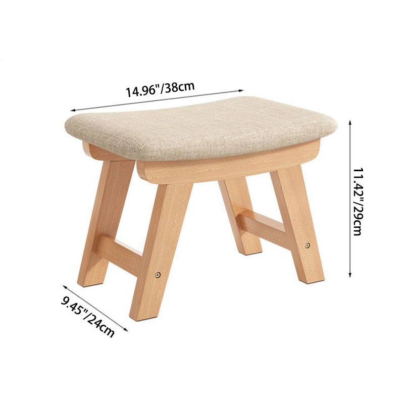 Banco Zapatero Cuadrado Minimalista Moderno de Madera de Caucho con Cojín Tapizado de Algodón-Lino, Taburete Bajo para Sala de Estar
