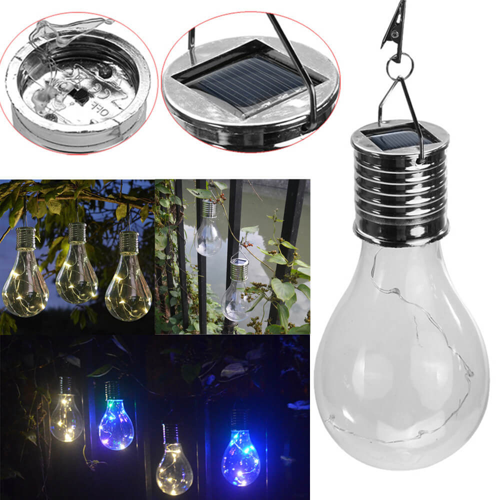 Bombillas de colores creativas, de plástico, solares, LED, luz colgante para exteriores