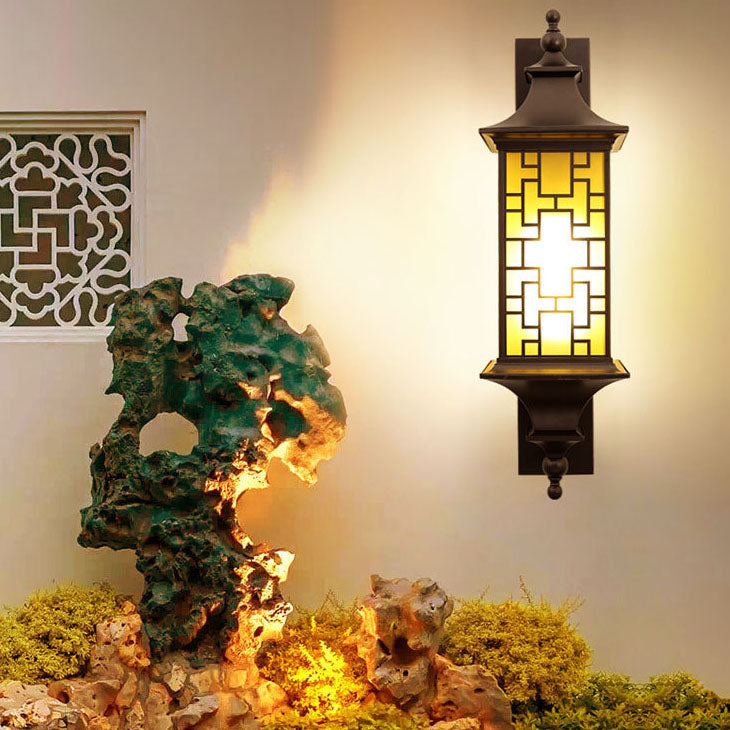 Aplique de pared para exteriores de 1 luz, resistente al agua, con jaula de linterna cuadrada tradicional china para patio exterior