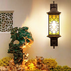 Aplique de pared para exteriores de 1 luz, resistente al agua, con jaula de linterna cuadrada tradicional china para patio exterior