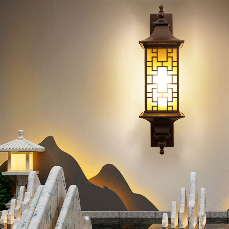 Traditional Chinese Square Lantern Cage Waterproof 1-Light Outdoor Wall Sconce Lamp For Outdoor Patio