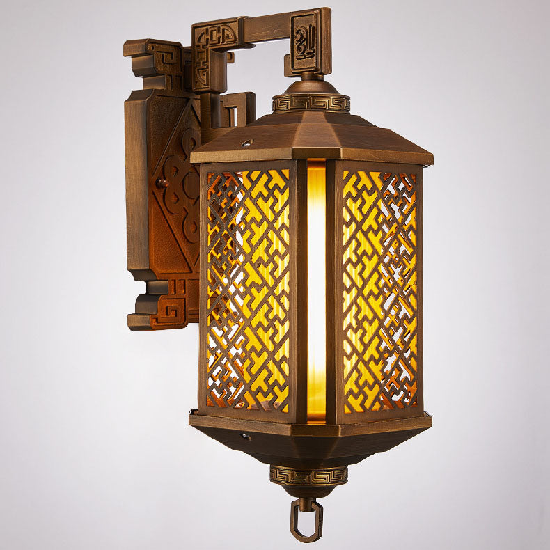 Lámpara aplique de pared exterior con 1 luz, estilo pagoda china tradicional, de aluminio cepillado, para patio
