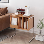 Mesa auxiliar rectangular contemporánea nórdica de dos niveles de pino, madera contrachapada y acero inoxidable para salón