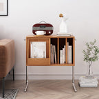 Mesa auxiliar rectangular contemporánea nórdica de dos niveles de pino, madera contrachapada y acero inoxidable para salón