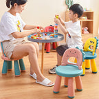Taburete infantil redondo de plástico con respaldo de dinosaurio contemporáneo - Divertido acento para la sala de estar