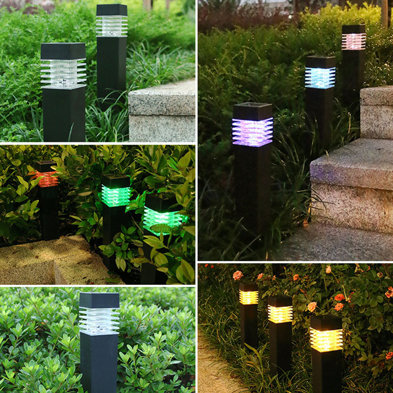 Modern Louvered Solar Pathway Lights Waterproof LED Outdoor Bollard Landscape Lighting for Garden and Driveway