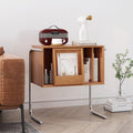 Mesa auxiliar rectangular contemporánea nórdica de dos niveles de pino, madera contrachapada y acero inoxidable para salón