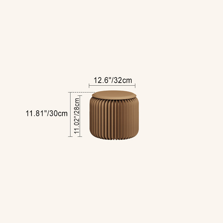 Puf plegable cilíndrico contemporáneo escandinavo de cuero sintético con acabado de papel Kraft para entradas