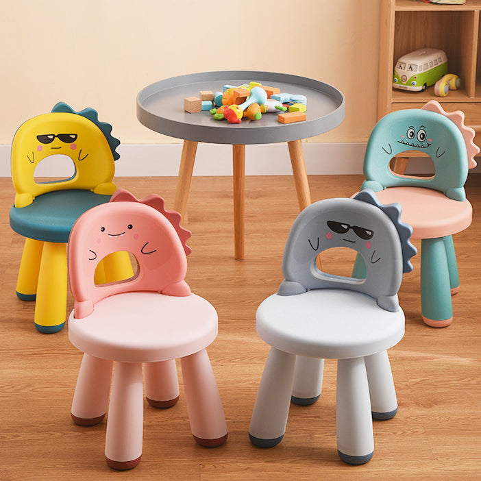 Taburete infantil redondo de plástico con respaldo de dinosaurio contemporáneo - Divertido acento para la sala de estar