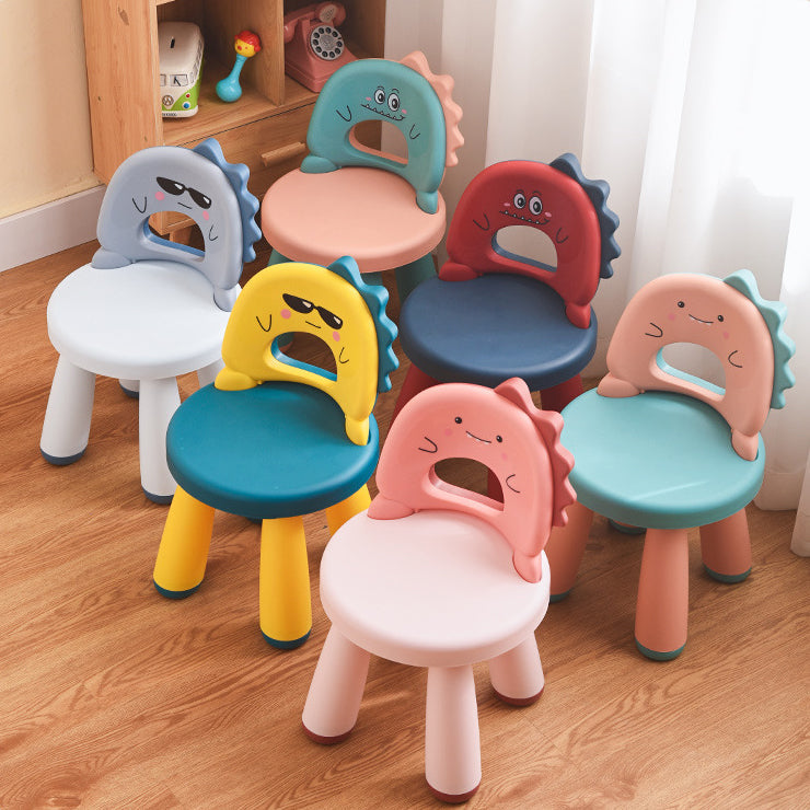 Taburete infantil redondo de plástico con respaldo de dinosaurio contemporáneo - Divertido acento para la sala de estar