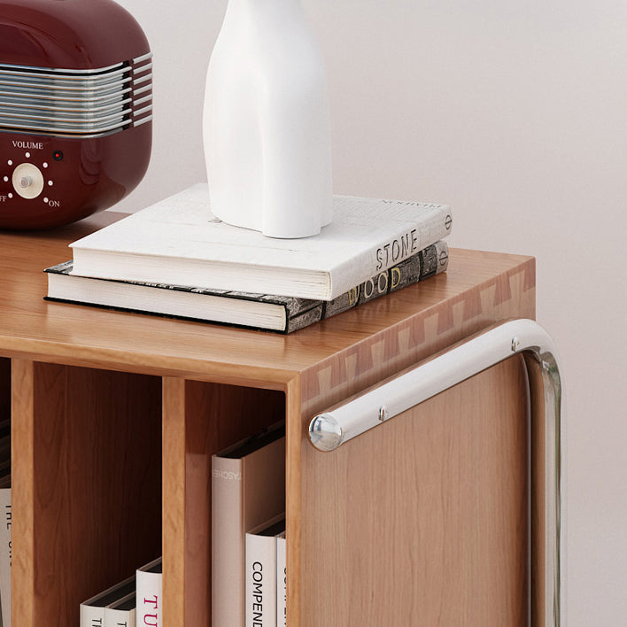 Mesa auxiliar rectangular contemporánea nórdica de dos niveles de pino, madera contrachapada y acero inoxidable para salón