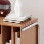 Mesa auxiliar rectangular contemporánea nórdica de dos niveles de pino, madera contrachapada y acero inoxidable para salón