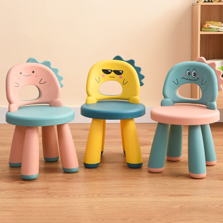 Contemporary Round Plastic Dinosaur Backrest Footstool for Kids - Fun Living Room Accent