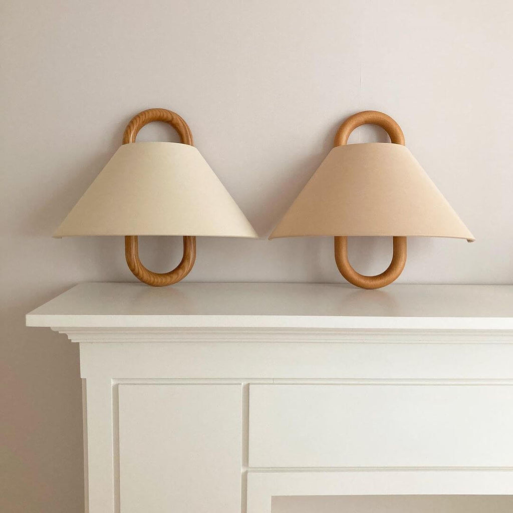 Japandi Solid Wood Wall Sconce Pleated Fabric Plug-In Bedside Reading Lamp for Bedroom and Living Room