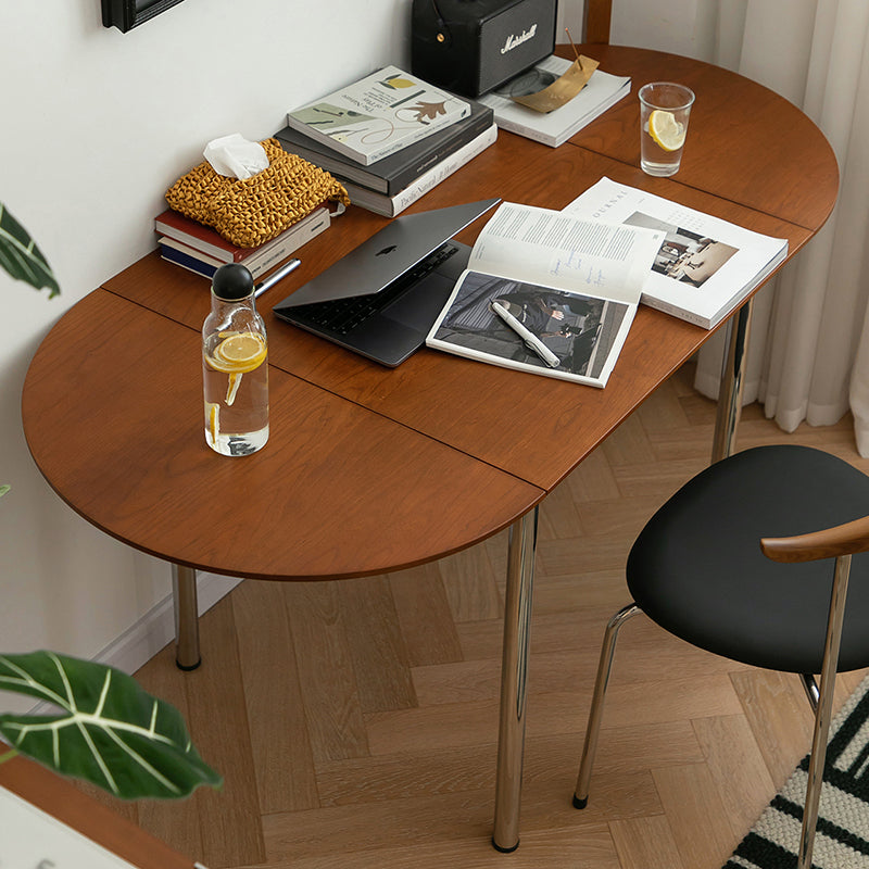 Mesa de comedor moderna minimalista plegable ovalada de madera y acero inoxidable con tablero de melamina para 4 personas