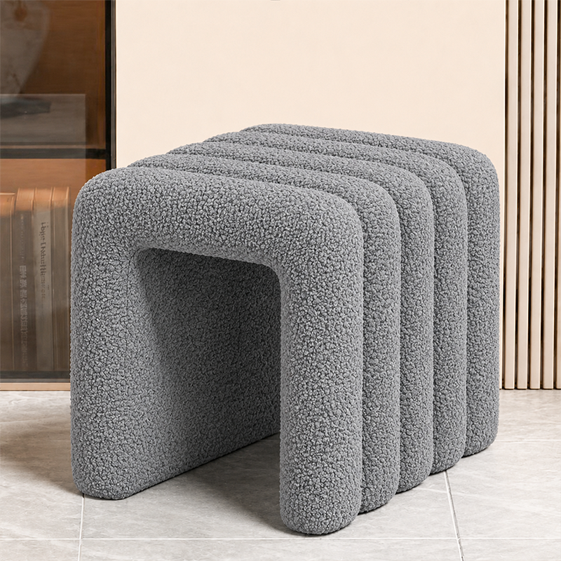 Contemporary Creative Arch Design Velvet Fabric Solid Wood Vanity Stool Backless Armless For Bedroom