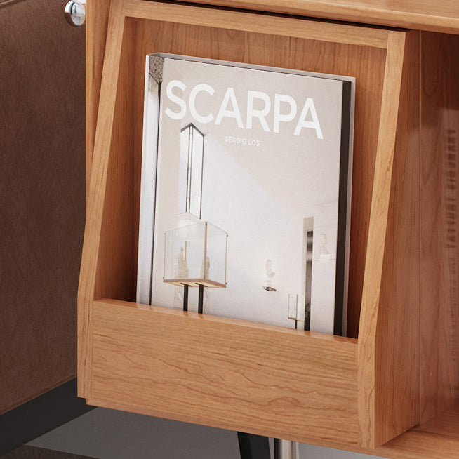 Mesa auxiliar rectangular contemporánea nórdica de dos niveles de pino, madera contrachapada y acero inoxidable para salón