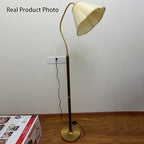 Lámpara de pie japonesa vintage de madera maciza, hierro y tela con 1 luz