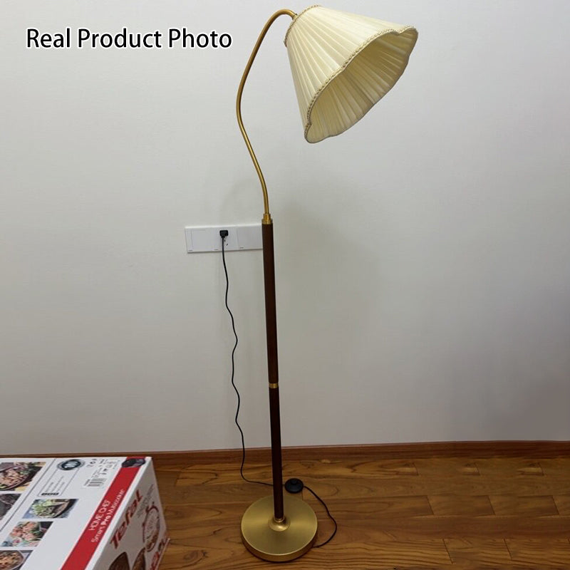 Lámpara de pie japonesa vintage de madera maciza, hierro y tela con 1 luz