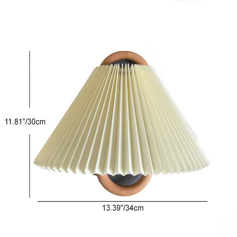 Japandi Solid Wood Wall Sconce Pleated Fabric Plug-In Bedside Reading Lamp for Bedroom and Living Room
