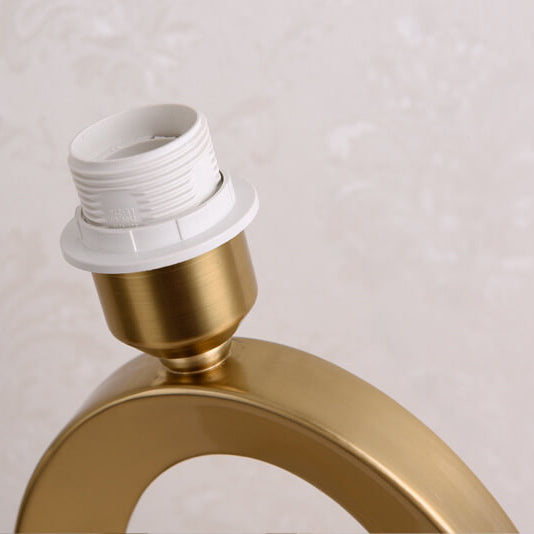 Modern Glam Gold Geometric Ring Table Lamp with Fabric Drum Shade Dimmable Bedside Light for Bedroom and Living Room