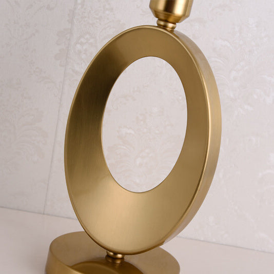 Modern Glam Gold Geometric Ring Table Lamp with Fabric Drum Shade Dimmable Bedside Light for Bedroom and Living Room