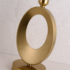 Modern Glam Gold Geometric Ring Table Lamp with Fabric Drum Shade Dimmable Bedside Light for Bedroom and Living Room