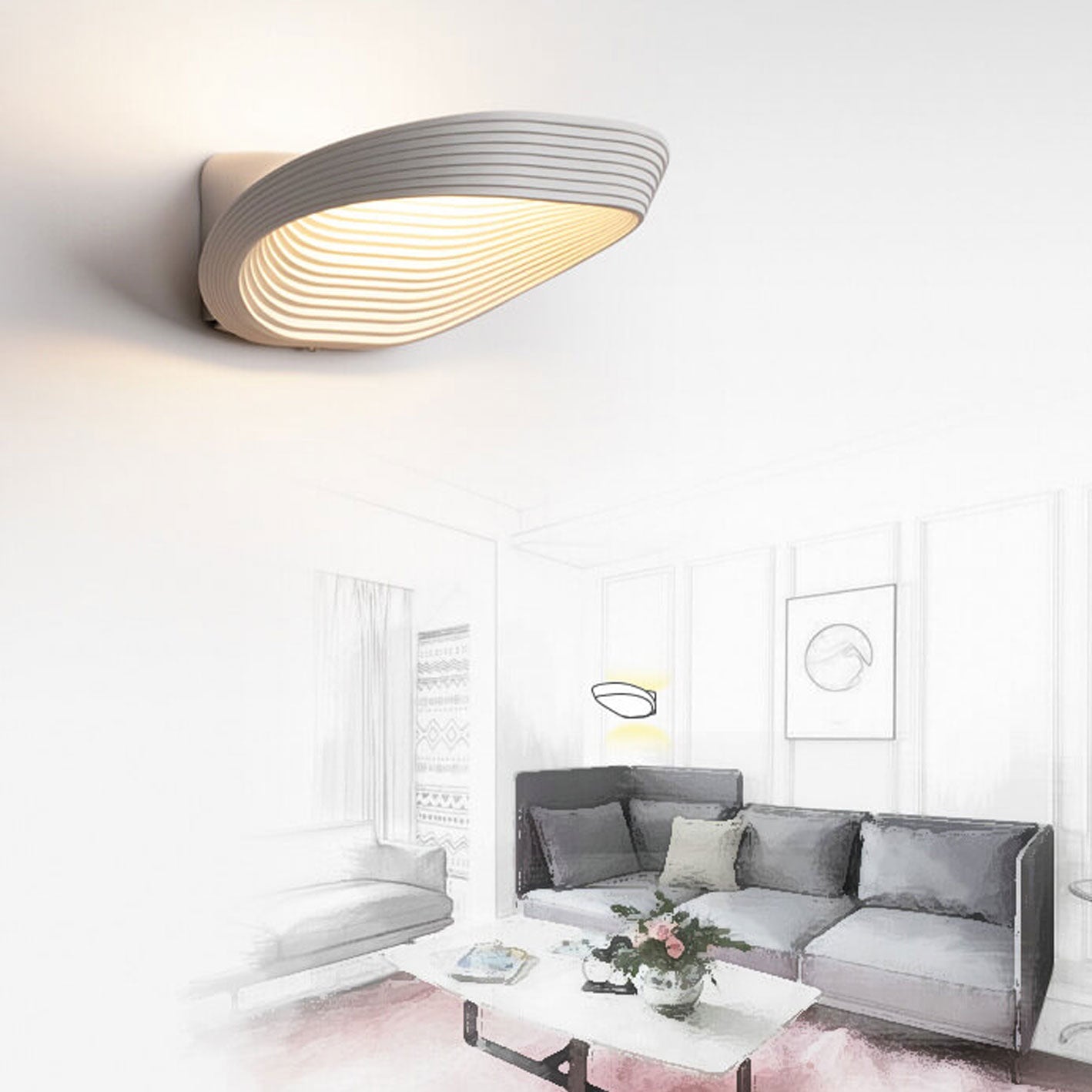 Modern Minimalist Fluted LED Wall Sconce Curved Shell Acrylic Lamp for Bedroom and Living Room