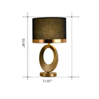 Modern Glam Gold Geometric Ring Table Lamp with Fabric Drum Shade Dimmable Bedside Light for Bedroom and Living Room