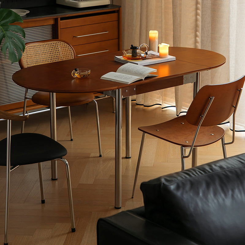 Mesa de comedor moderna minimalista plegable ovalada de madera y acero inoxidable con tablero de melamina para 4 personas