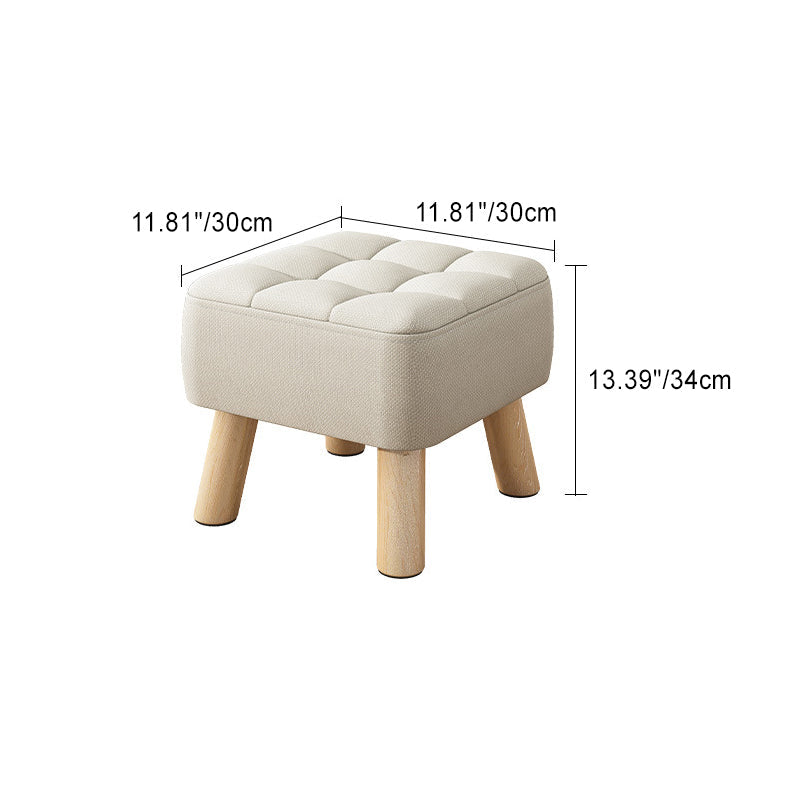 Modern Minimalist Square Stool with Cotton-Linen Upholstery, Solid Wood, Low-Profile Design for Living Room